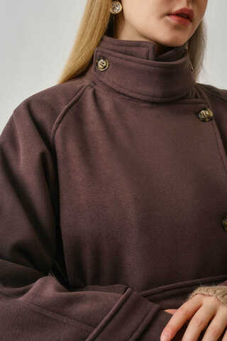 High Collar Premium Coat Deep Plum - 2