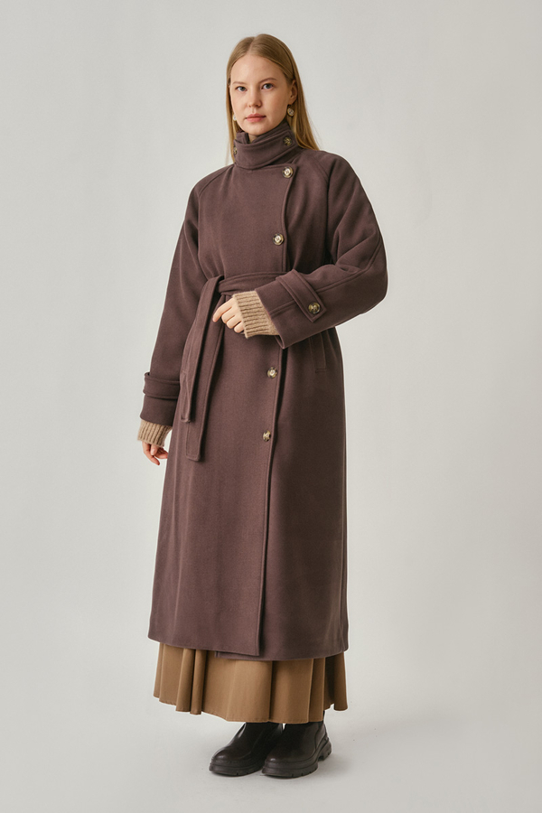 High Collar Premium Coat Deep Plum - 9