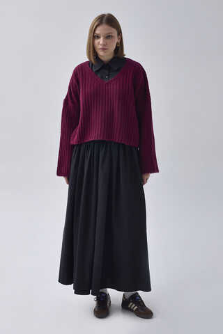 High Waist Cotton Skirt Black - 3