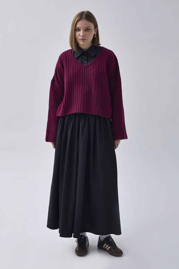 High Waist Cotton Skirt Black - 3