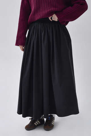High Waist Cotton Skirt Black - 6