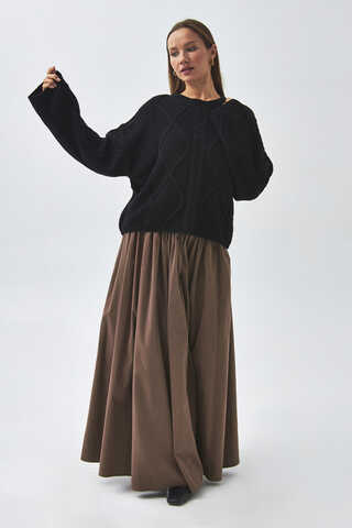 High Waist Cotton Skirt Brown - 6