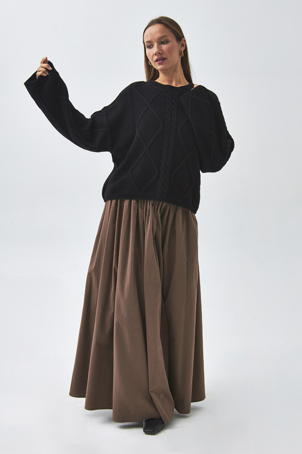 High Waist Cotton Skirt Brown - 6
