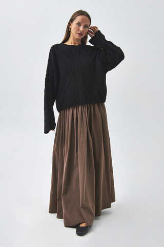 High Waist Cotton Skirt Brown - 7