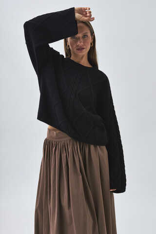 High Waist Cotton Skirt Brown - 8