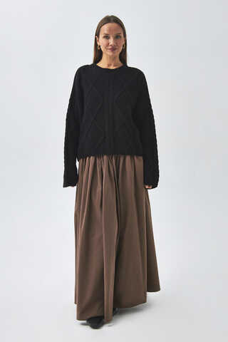 High Waist Cotton Skirt Brown - 5