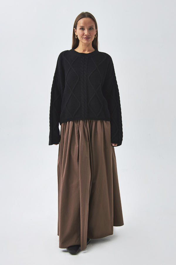 High Waist Cotton Skirt Brown - 5