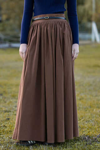 High Waist Cotton Skirt Brown