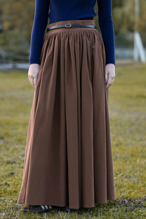 High Waist Cotton Skirt Brown