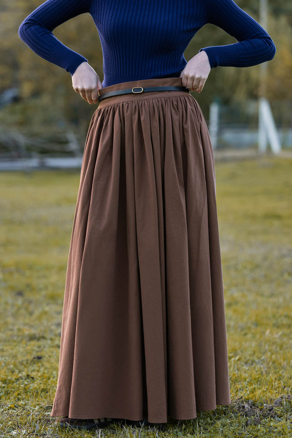 High Waist Cotton Skirt Brown - 4