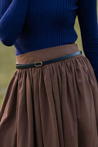 High Waist Cotton Skirt Brown - 3