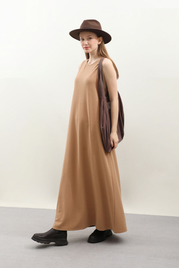 Hırkalı Triko Elbise Takım Açık Taba - 5