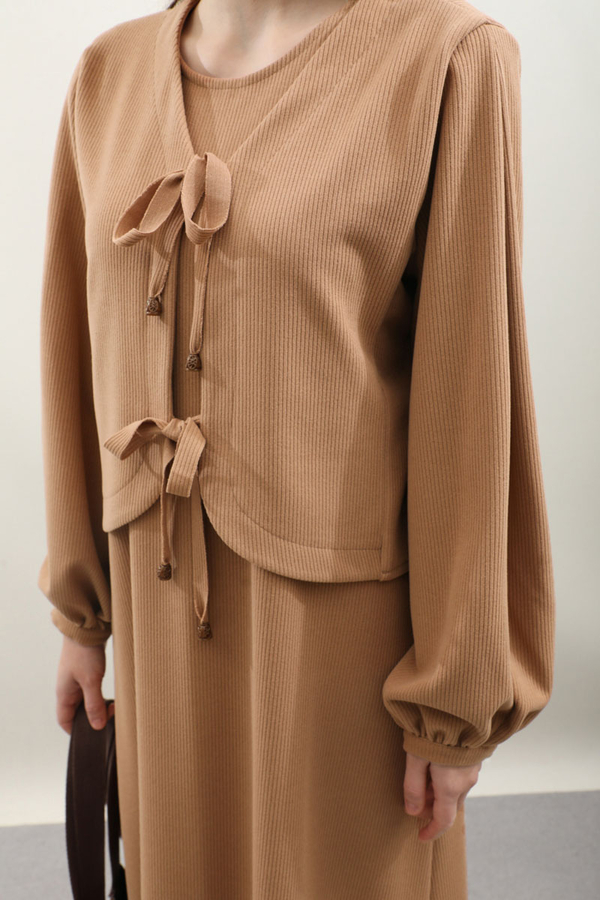 Hırkalı Triko Elbise Takım Açık Taba - 10