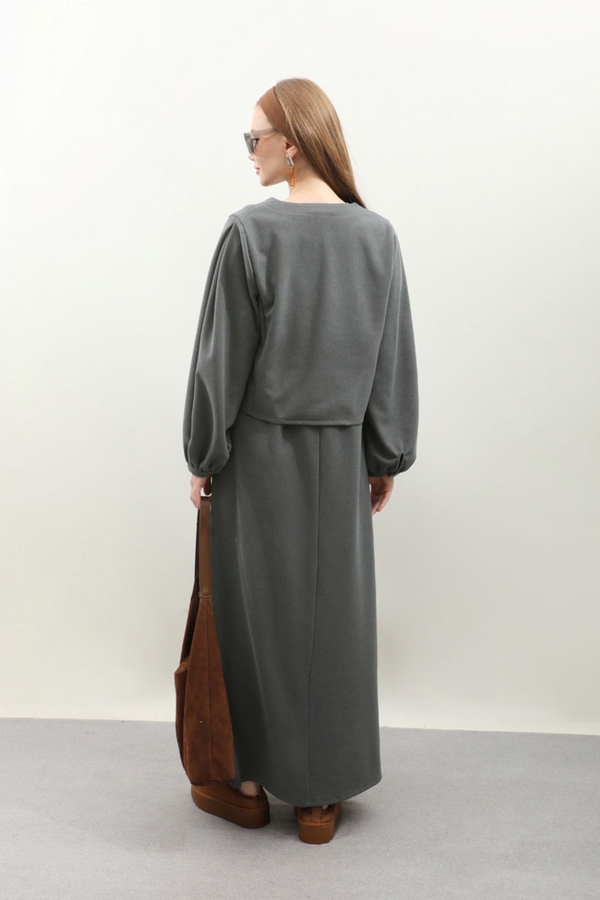 Hırkalı Triko Elbise Takım Antrasit - 9