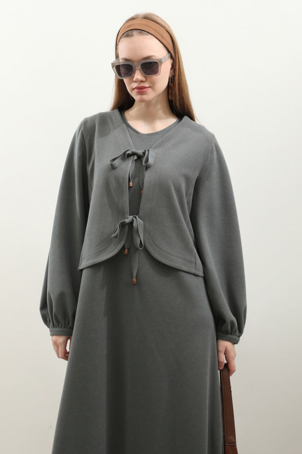 Hırkalı Triko Elbise Takım Antrasit - 1