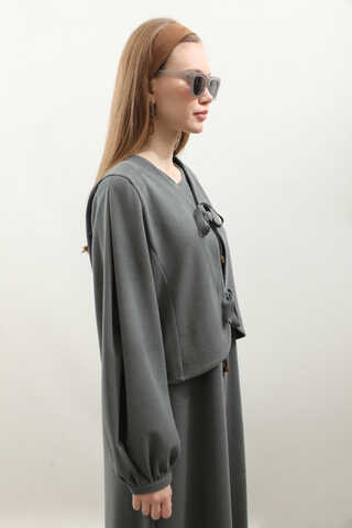 Hırkalı Triko Elbise Takım Antrasit - 7