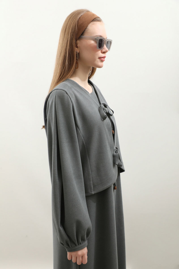 Hırkalı Triko Elbise Takım Antrasit - 7