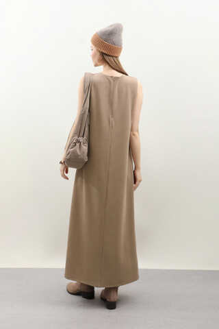 Hırkalı Triko Elbise Takım Koyu Vizon - 5