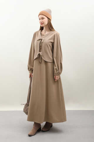 Hırkalı Triko Elbise Takım Koyu Vizon - 3