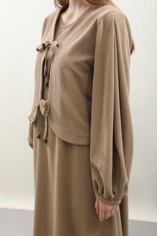 Hırkalı Triko Elbise Takım Koyu Vizon - 8