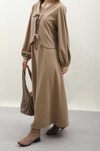 Hırkalı Triko Elbise Takım Koyu Vizon - 1