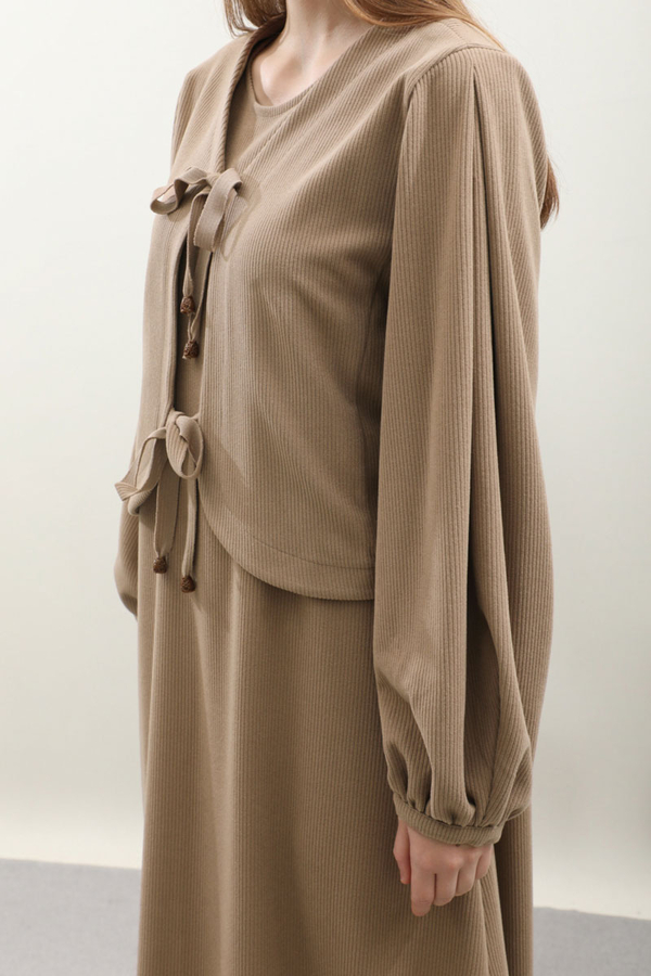 Hırkalı Triko Elbise Takım Koyu Vizon - 8