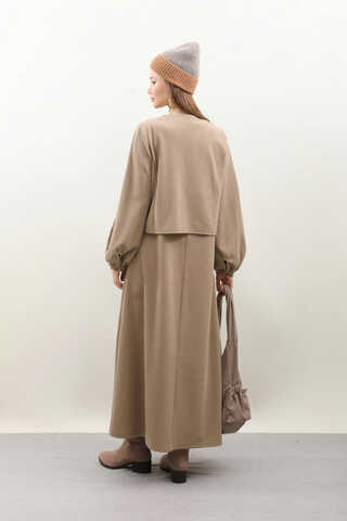 Hırkalı Triko Elbise Takım Koyu Vizon - 10