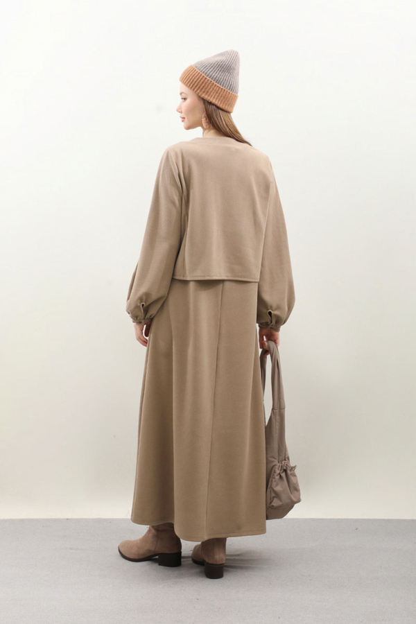 Hırkalı Triko Elbise Takım Koyu Vizon - 10