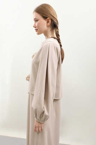 Hırkalı Triko Elbise Takım Krem - 5