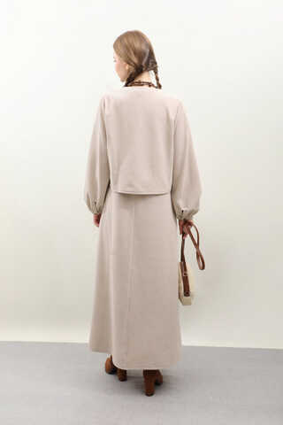 Hırkalı Triko Elbise Takım Krem - 6