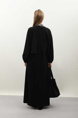 Hırkalı Triko Elbise Takım Siyah - 7