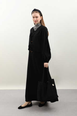 Hırkalı Triko Elbise Takım Siyah - 4