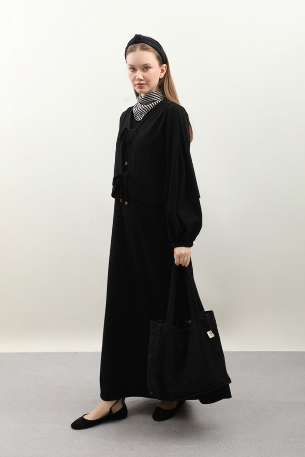 Hırkalı Triko Elbise Takım Siyah - 4