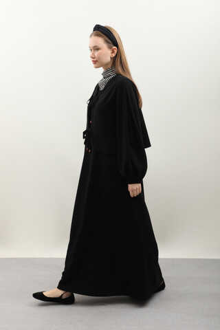 Hırkalı Triko Elbise Takım Siyah - 5