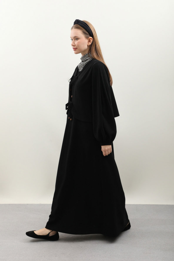 Hırkalı Triko Elbise Takım Siyah - 5