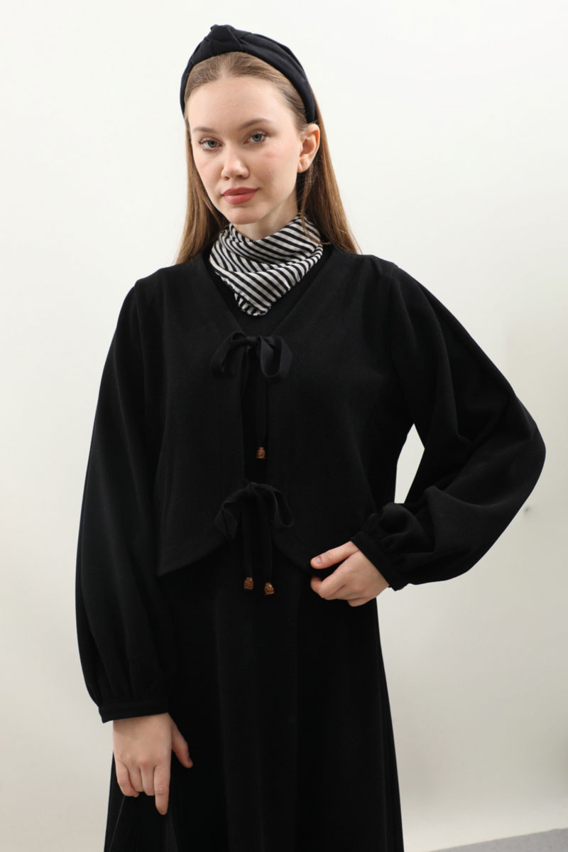 Hırkalı Triko Elbise Takım Siyah