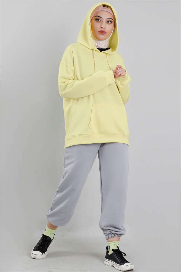 Hooded Oversize Sweat Yellow of Lemon  - 2