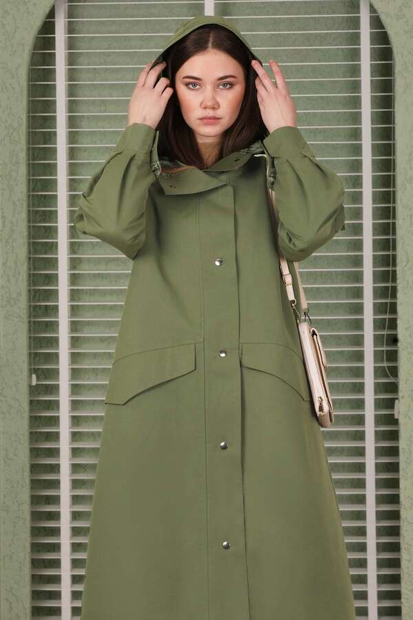 Hooded With Pockets Trench Khaki - 2