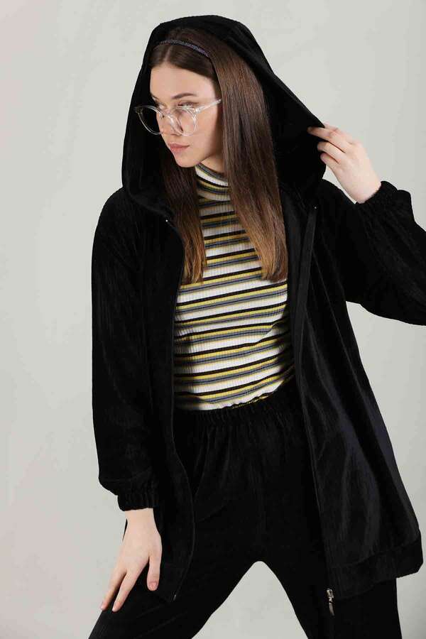 Hooded Velvet Suit Black - 2