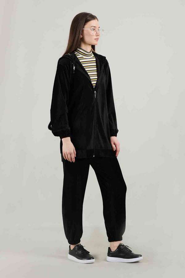 Hooded Velvet Suit Black - 3