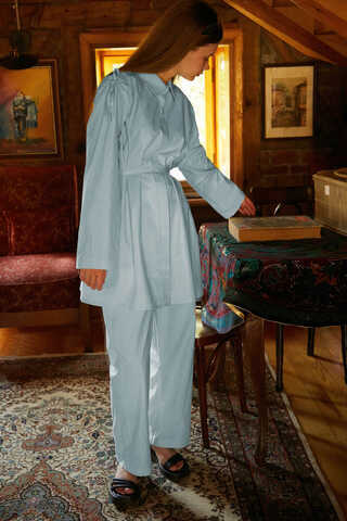 Ice Blue Trouser Set with Gathered Shoulder Detail - 5