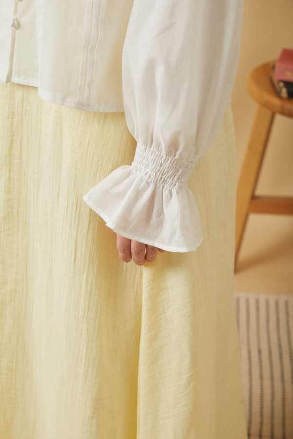 ie-Neck Pleated Voile Blouse White - 2