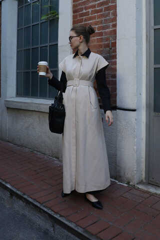 İkili Trençkot Krem - 5