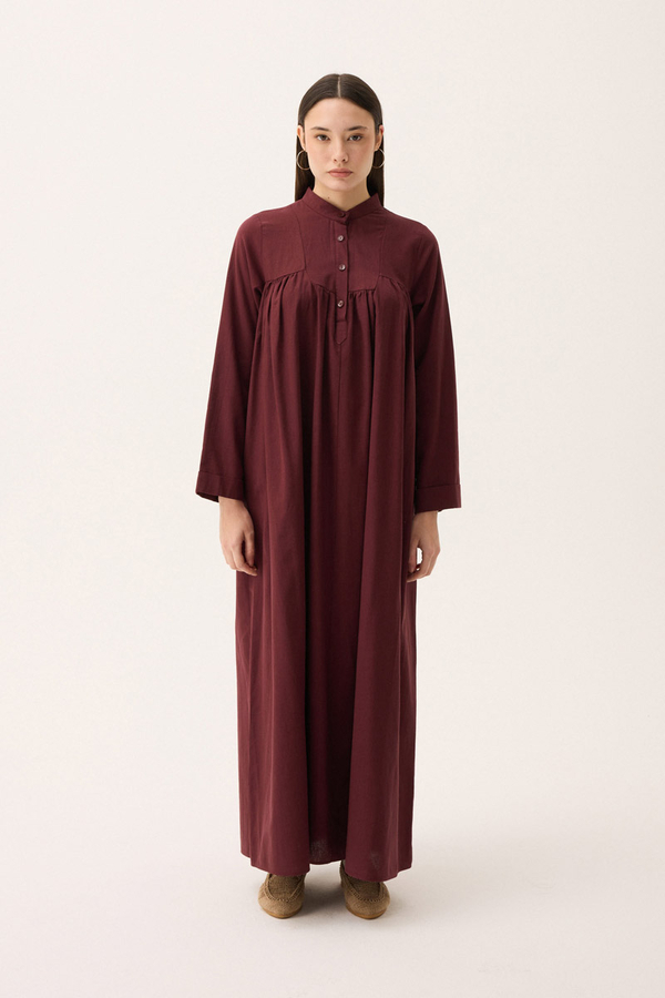 İmge Keten Elbise Bordo - 3