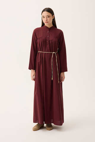 İmge Keten Elbise Bordo - 2