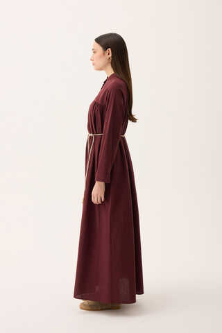 İmge Keten Elbise Bordo - 6