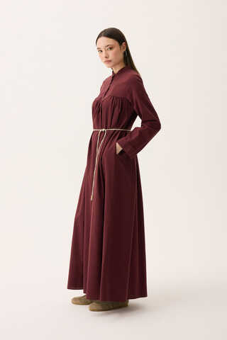 İmge Keten Elbise Bordo - 8
