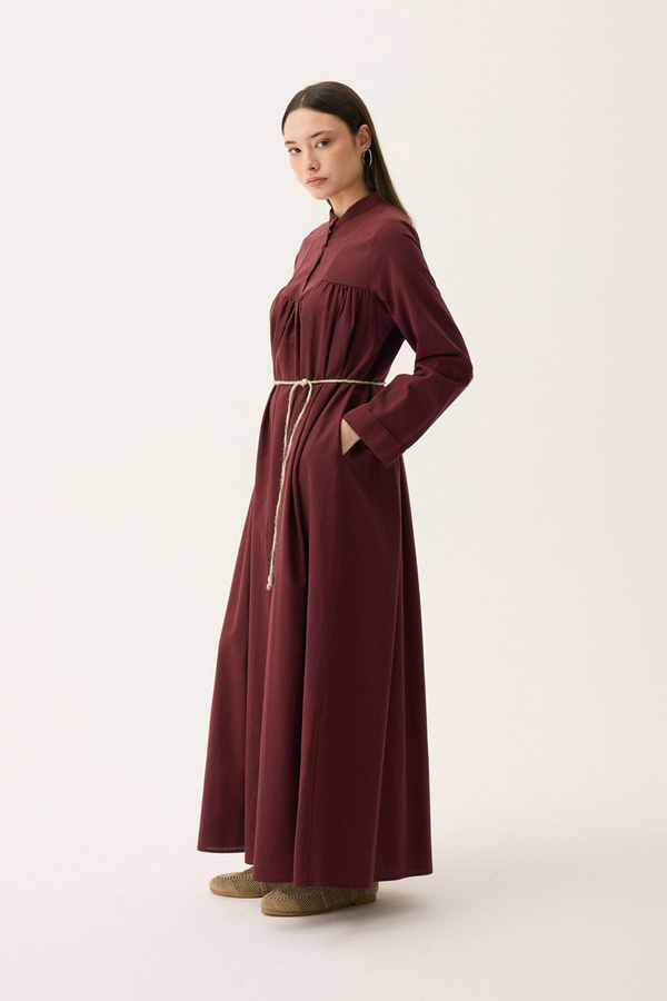 İmge Keten Elbise Bordo - 8