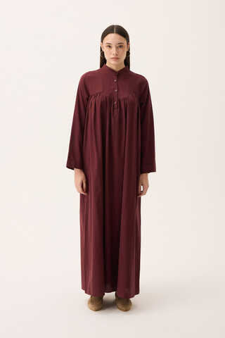 İmge Keten Elbise Bordo - 3