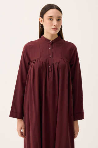 İmge Keten Elbise Bordo - 4
